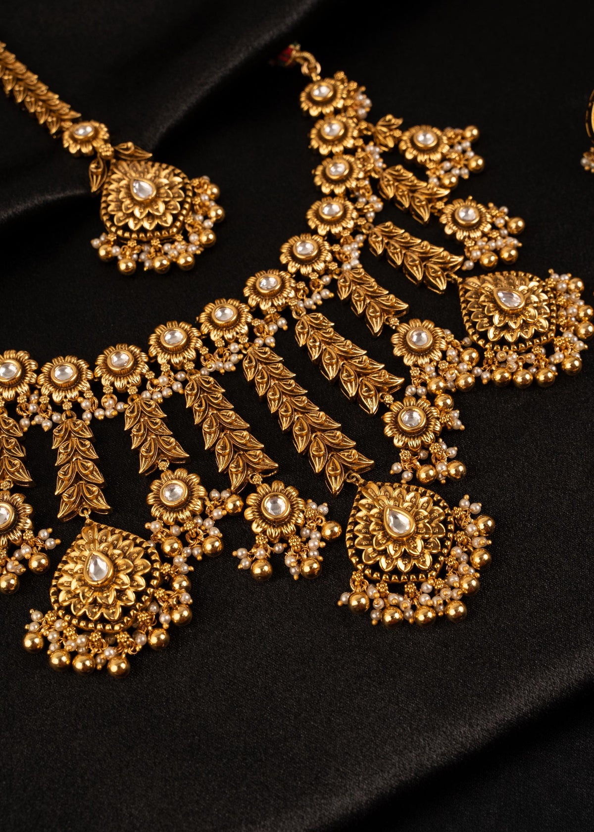 Exclusive Antique Gold Plated Choker Necklace Set/ Kundan Waterfall Necklace/ Indian Bridal Jewelry/ Wedding Necklace/ Traditional Jewelry