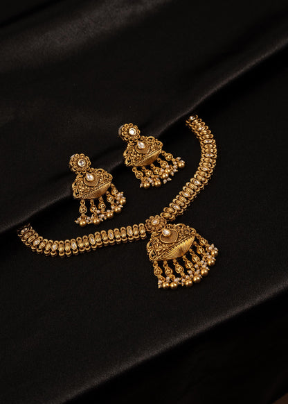 Exclusive Gold Plated Pendant Necklace Set/ One Gram Gold Necklace/ Antique Gold Jewelry/ South Indian Jewelry/ Kundan Statement Necklace