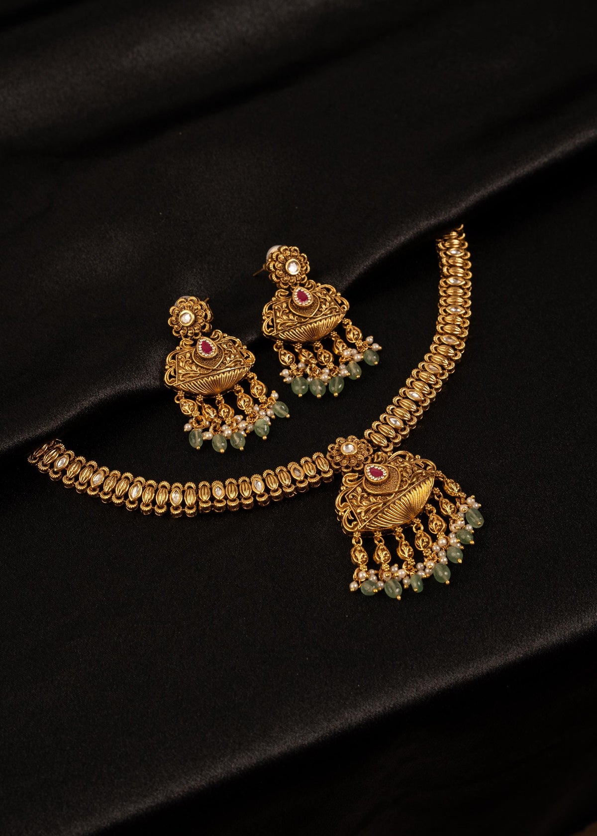 Exclusive Gold Plated Pendant Necklace Set/ One Gram Gold Necklace/ Antique Gold Jewelry/ South Indian Jewelry/ Kundan Statement Necklace
