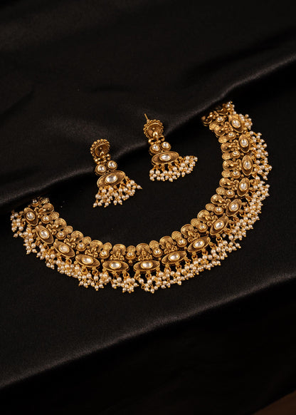 Premium Antique Gold Choker Necklace Set/ Indian Wedding Jewelry/ Traditional Jewelry/ Kundan Choker Necklace/ Statement Jewelry/