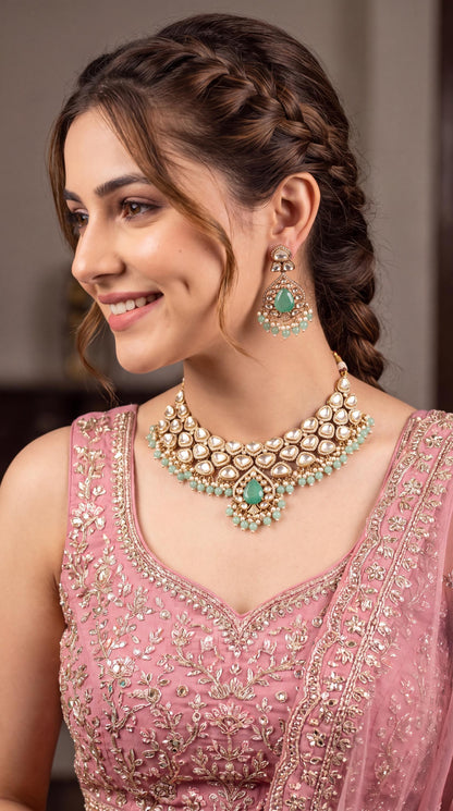 Exclusive Kundan Polki Choker Necklace Set/ Indian Wedding Jewelry/ Gold Plated Jewelry/ Traditional Necklace/ Designer Jewelry/ Statement __etsy:8573371261