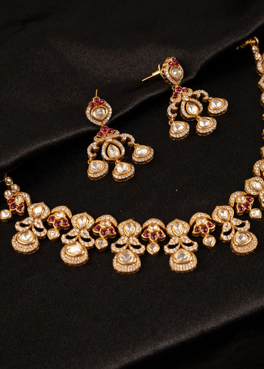 Premium Moissanite Choker Necklace Set/ Gold Plated Jewelry/ Kundan Necklace/ Designer Necklace/ Indian Wedding Jewelry/ Silver Ruby Jewelry
