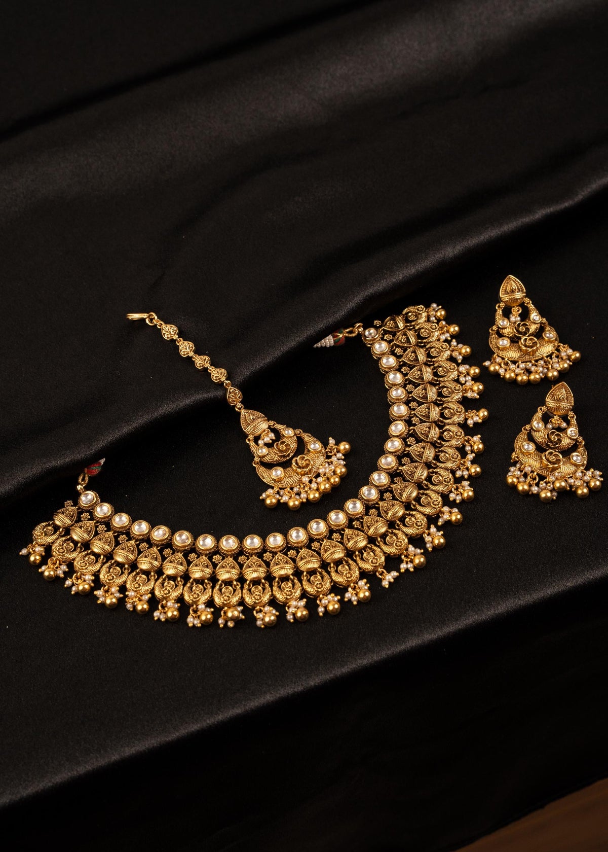 Exclusive Gold Plated Kundan Necklace Set/ Indian Bridal Jewelry/ Antique Necklace/ Traditional Jewelry/ Statement Necklace/ Maang Tikka