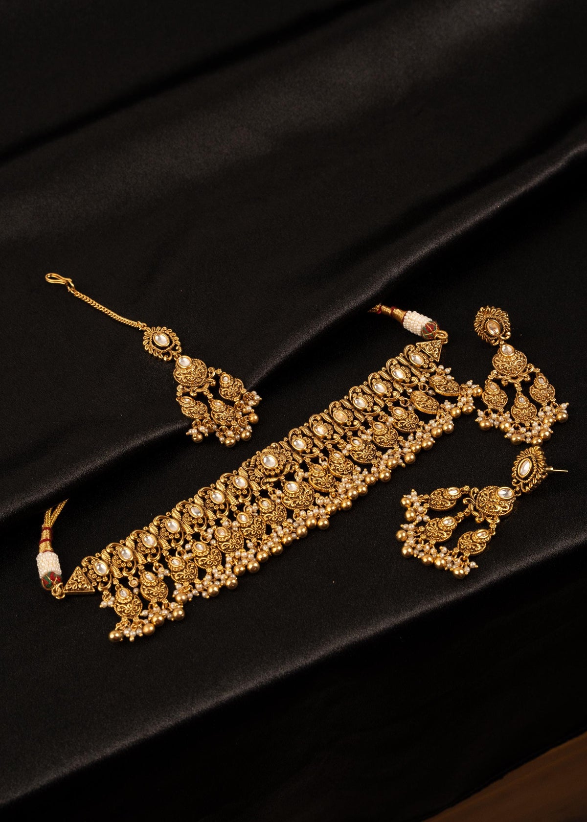 Premium Gold Plated Choker Necklace Set/ Indian Bridal Jewelry/ Wedding Necklace/ Pakistani Jewelry/ Traditional Choker Necklace/ Antique