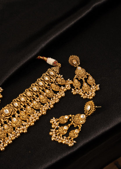 Premium Gold Plated Choker Necklace Set/ Indian Bridal Jewelry/ Wedding Necklace/ Pakistani Jewelry/ Traditional Choker Necklace/ Antique