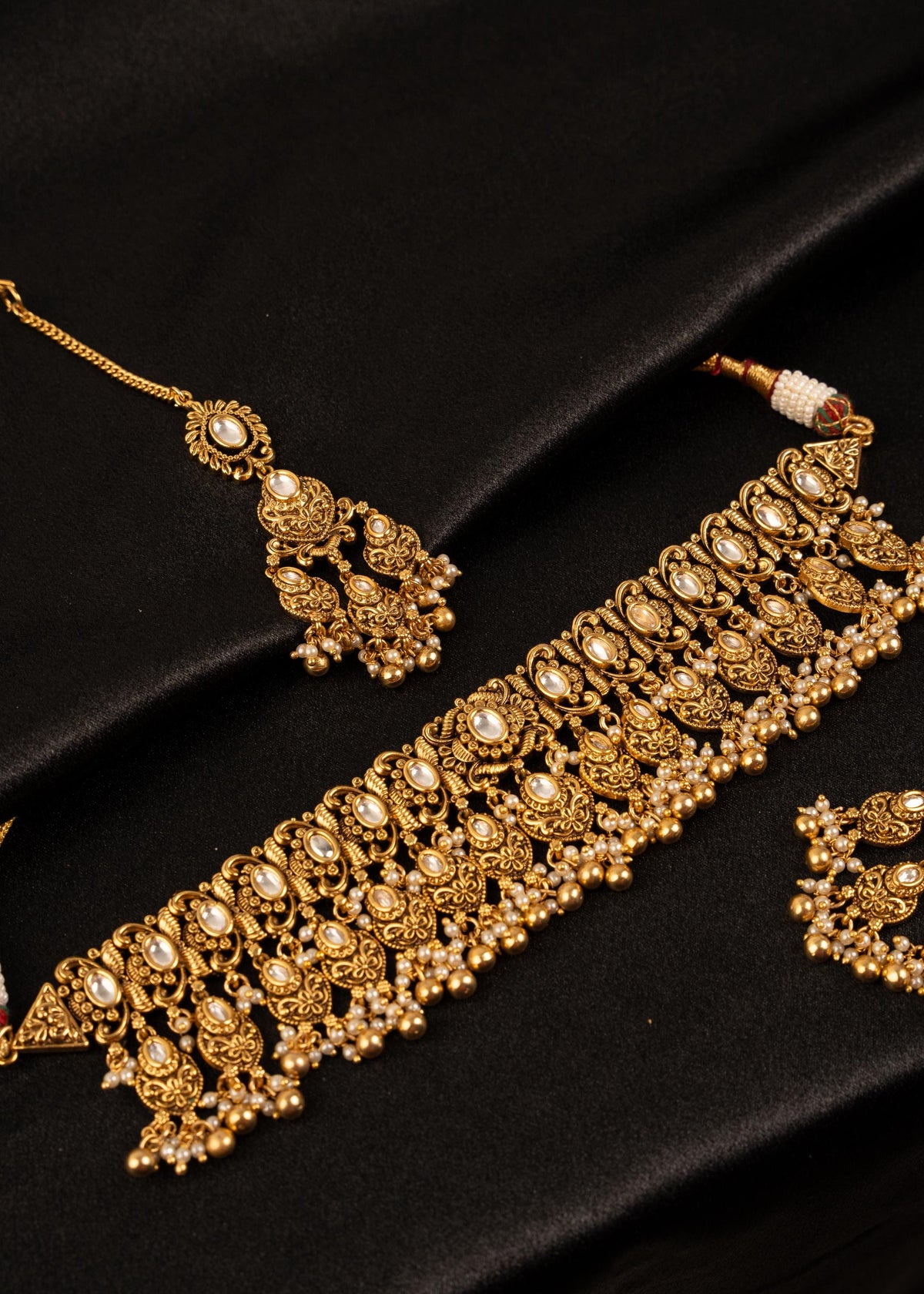 Premium Gold Plated Choker Necklace Set/ Indian Bridal Jewelry/ Wedding Necklace/ Pakistani Jewelry/ Traditional Choker Necklace/ Antique