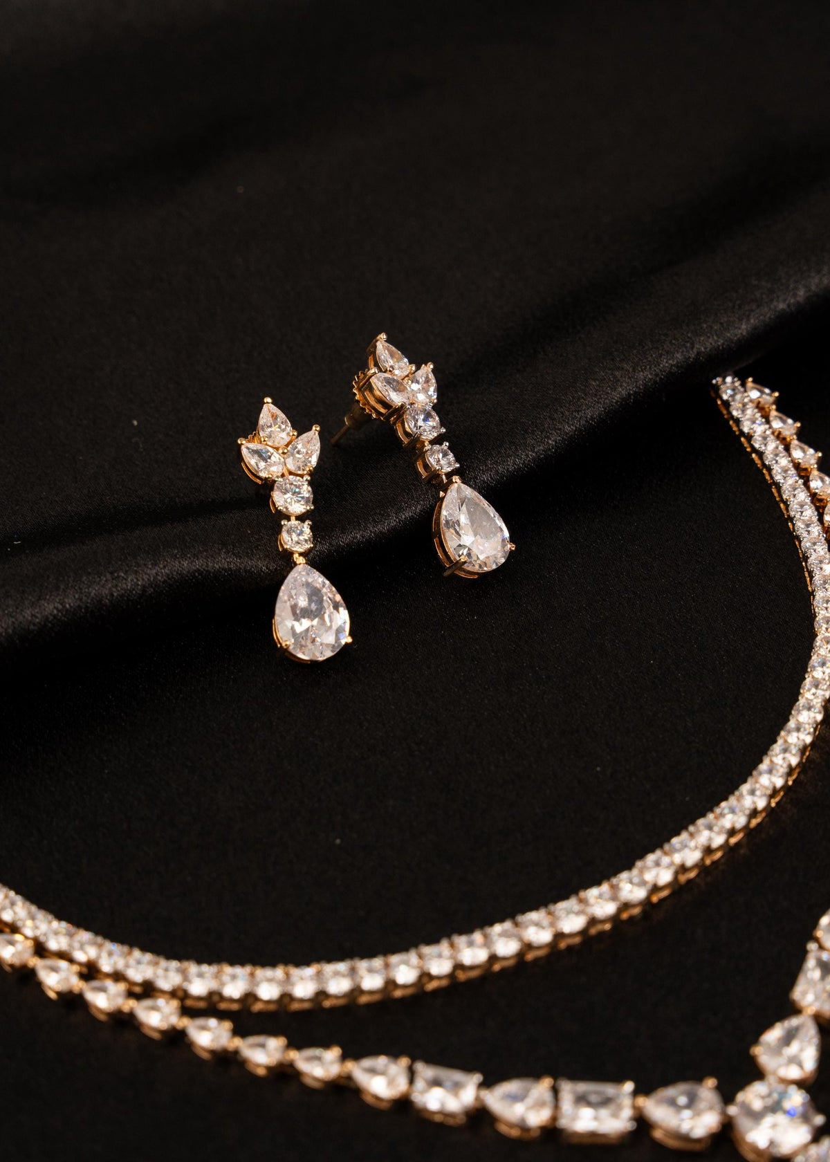 American Diamond Necklace Set/ AD Tennis Necklace/ Crystal Bridal Jewelry/ Drop Earrings/ Reception Jewelry/ Wedding Gift/ Statement Jewelry