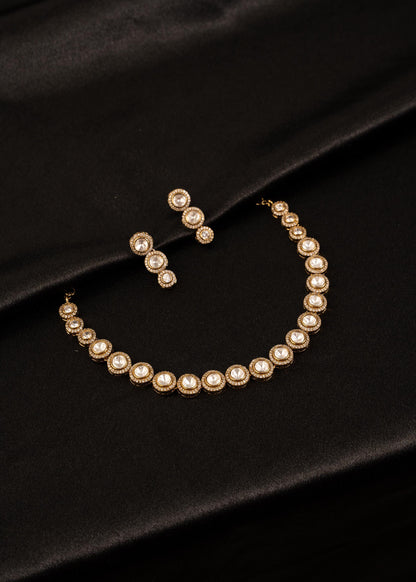 Indian Kundan Choker Necklace Set with Drop Earrings/ Minimalistic Jewelry/ Wedding Necklace/ Reception Wear/ Sleek Necklace/ Gold Plated