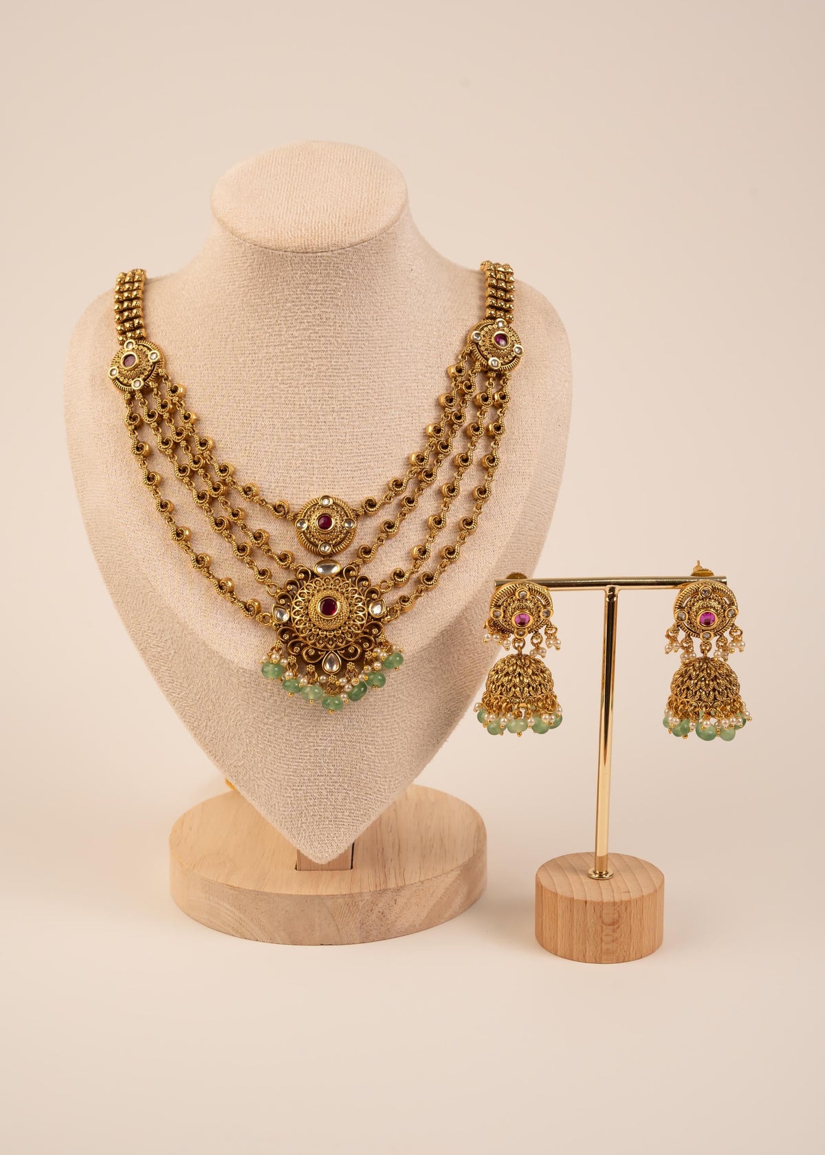 Premium Layered Kundan Choker Necklace Set With Jhumka Earrings/ Indian Wedding Jewelry/ Statement Jewelry/ Traditional Necklace/ Ruby