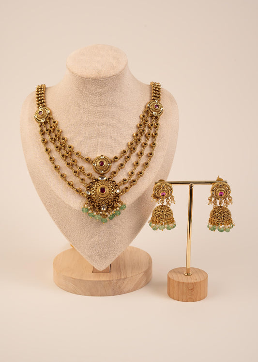 Premium Layered Kundan Choker Necklace Set With Jhumka Earrings/ Indian Wedding Jewelry/ Statement Jewelry/ Traditional Necklace/ Ruby