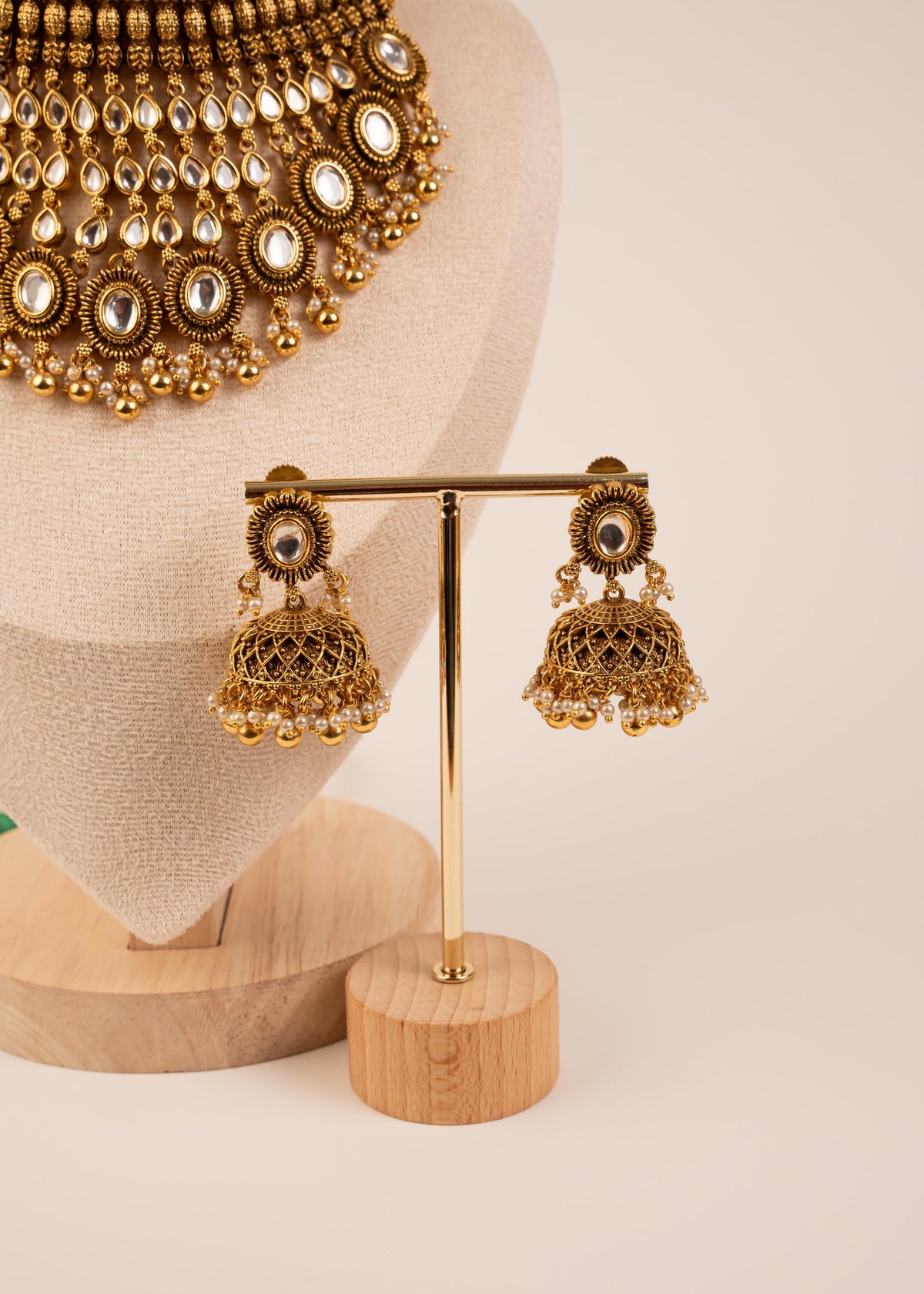 Premium Gold Plated Waterfall Choker Necklace Set/ Antique Jewelry/ Indian Wedding Jewelry/ Bridal Jewelry/ Statement Jewelry/ Green Beads