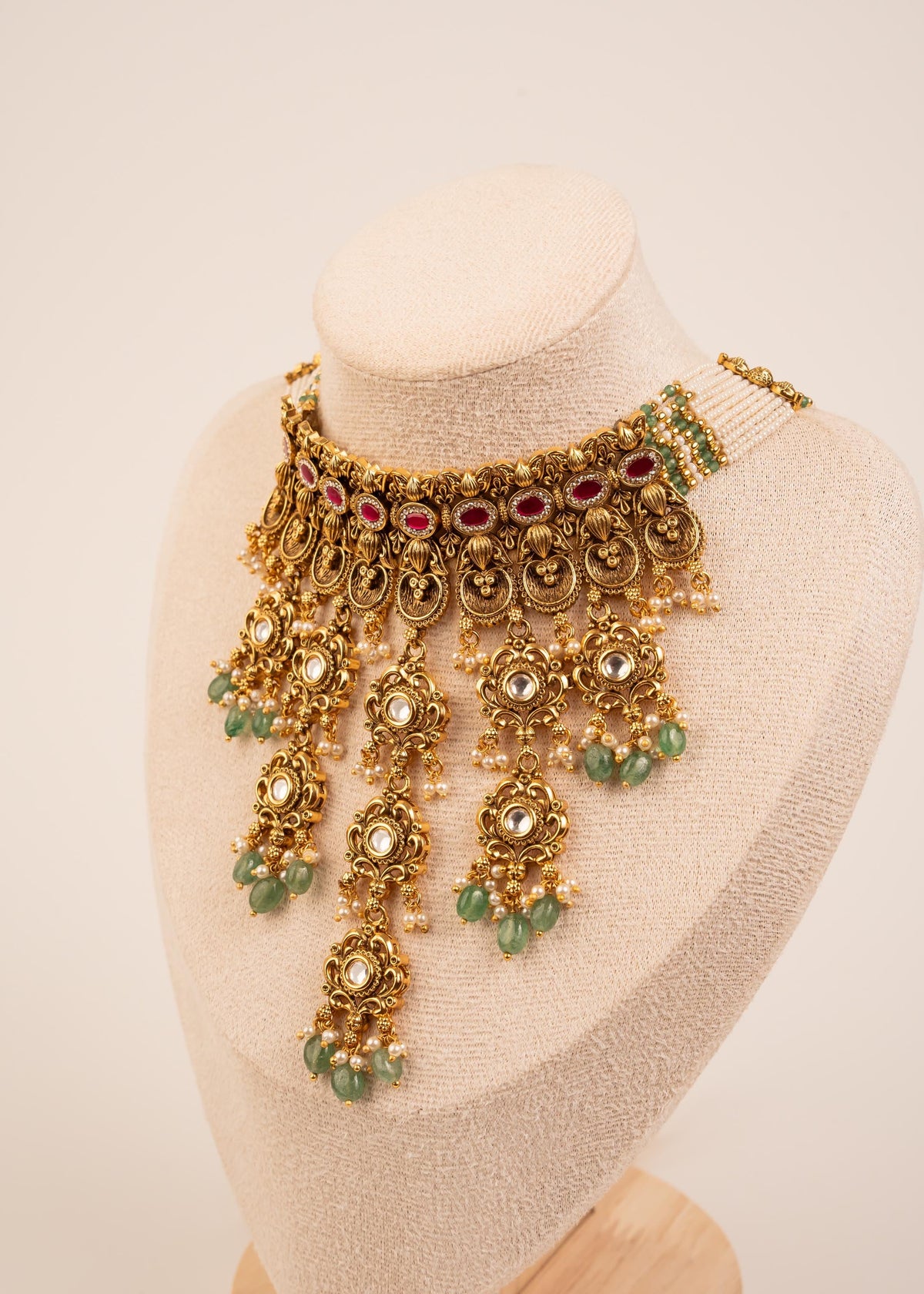 Kundan Waterfall Choker Necklace Set/ Indian Bridal Jewelry/ Statement Necklace Set/ Wedding Jewelry/ Pakistani Jewelry/ Jhumkas/ Pink