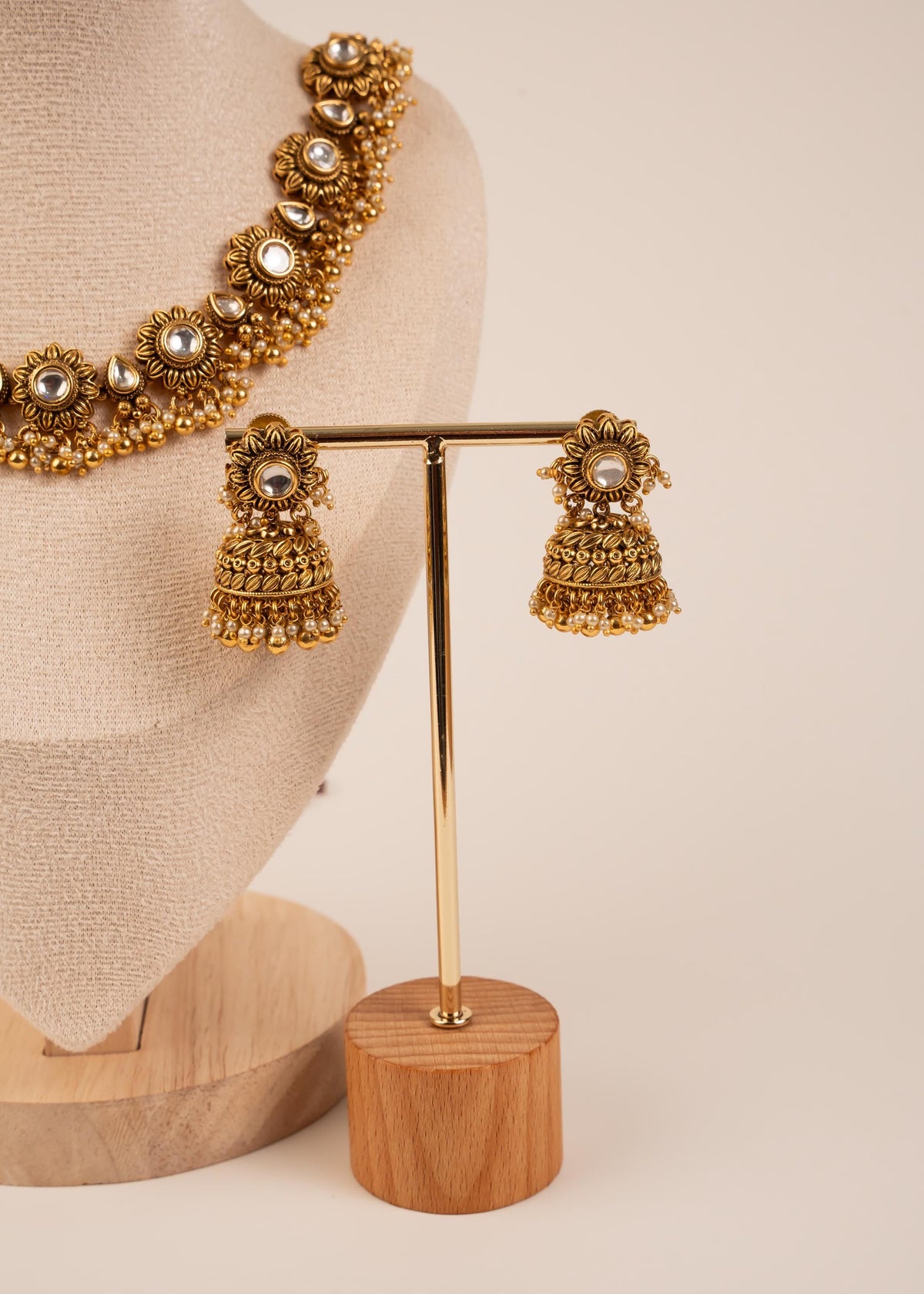 Gold Plated Kundan Choker Necklace Set With Jhumka Earrings/ Antique Jewelry/ Bridal Jewelry/ Indian Wedding Jewelry/ Traditional Jewelry
