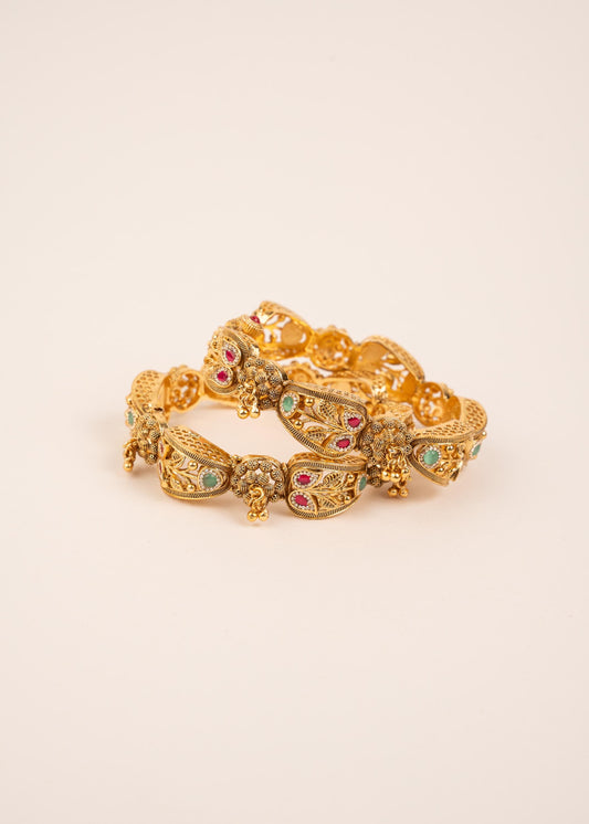 Handcrafted Gold Plated Rajwadi Kada Bangles/ Indian Bracelet/ Kashmiri Kada Bangles/ Traditional Openable Bangles/ Bridal Wedding Bangles