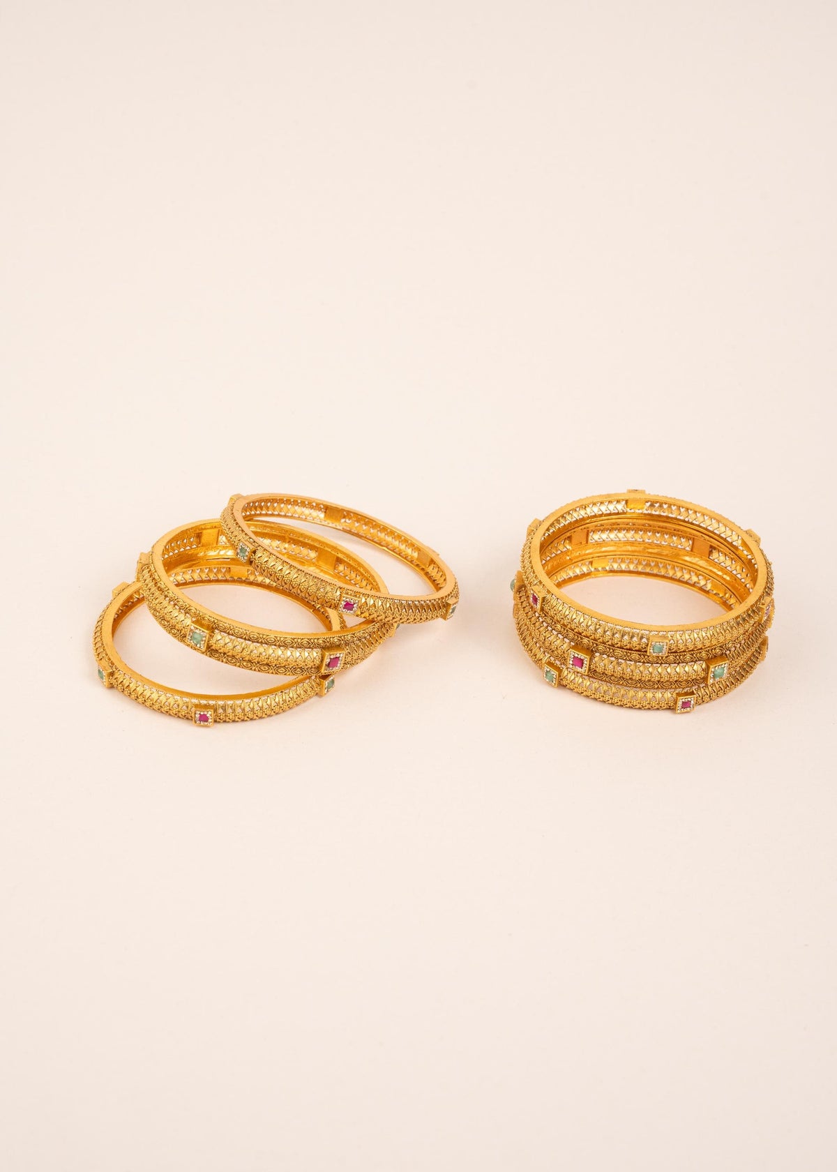 6 Pcs Gold Plated Kada Bangles Set/ Traditional Golden Kada/ Kundan Bridal Bangles/ Wedding Bangles/ Mint Ruby Bangles/  Wedding Bracelet