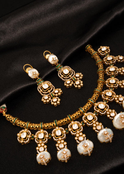Premium Hasli Style Kundan Choker Necklace Set/ Gold Plated Jewelry/ Designer Wedding Necklace/ Statement Jewelry/ Lightweight Necklace