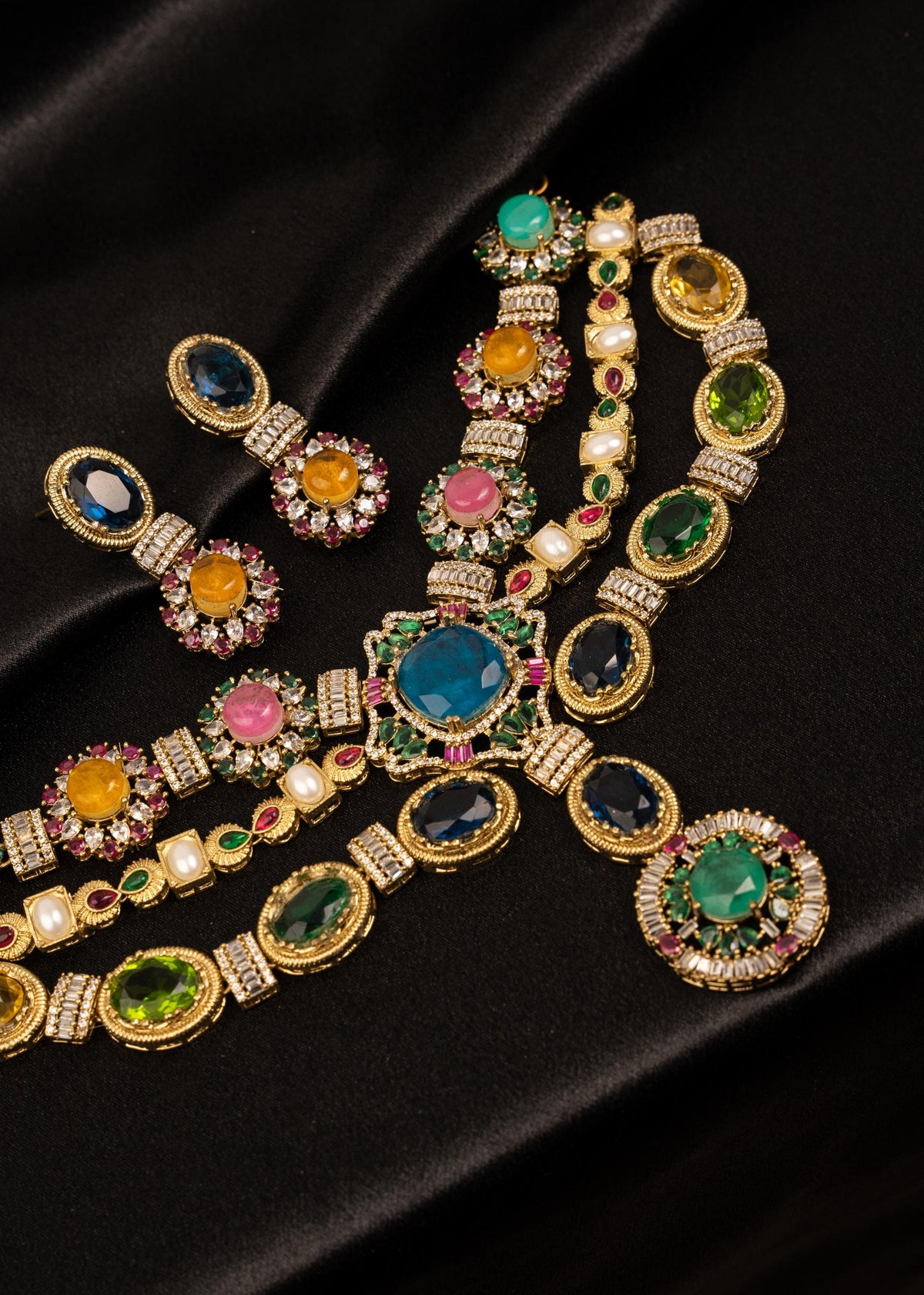 Exclusive Triple Layer Sabyasachi Choker Necklace Set/ Designer Jewelry/ Colorful Necklace/ Cocktail Party Jewelry/ Statement Necklace/ Ruby