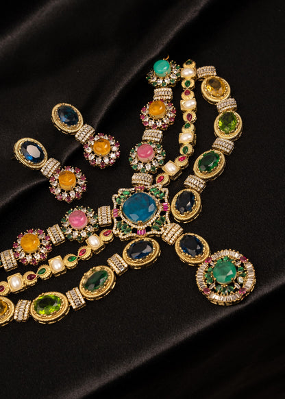 Exclusive Triple Layer Sabyasachi Choker Necklace Set/ Designer Jewelry/ Colorful Necklace/ Cocktail Party Jewelry/ Statement Necklace/ Ruby