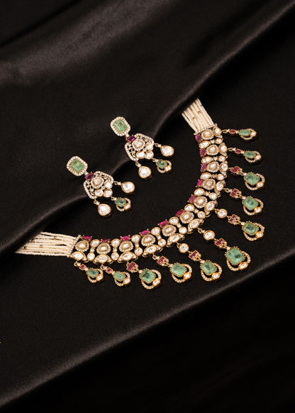 Exclusive Moissanite Choker Necklace Set/ Indian Statement Necklace/ Ruby Green Kundan Necklace Set/ Bridal Necklace/ Bridesmaid Jewelry