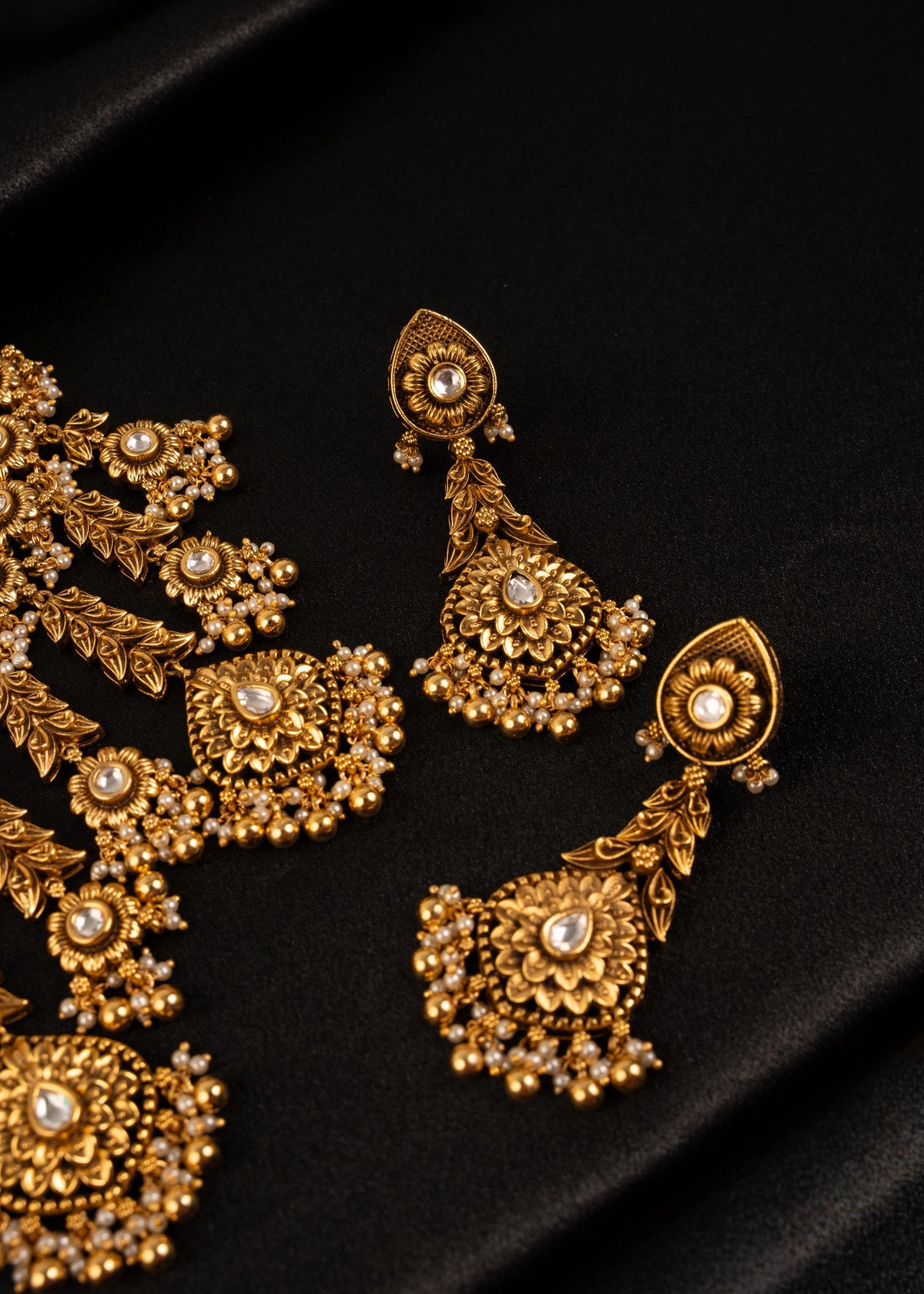 Exclusive Antique Gold Plated Choker Necklace Set/ Kundan Waterfall Necklace/ Indian Bridal Jewelry/ Wedding Necklace/ Traditional Jewelry