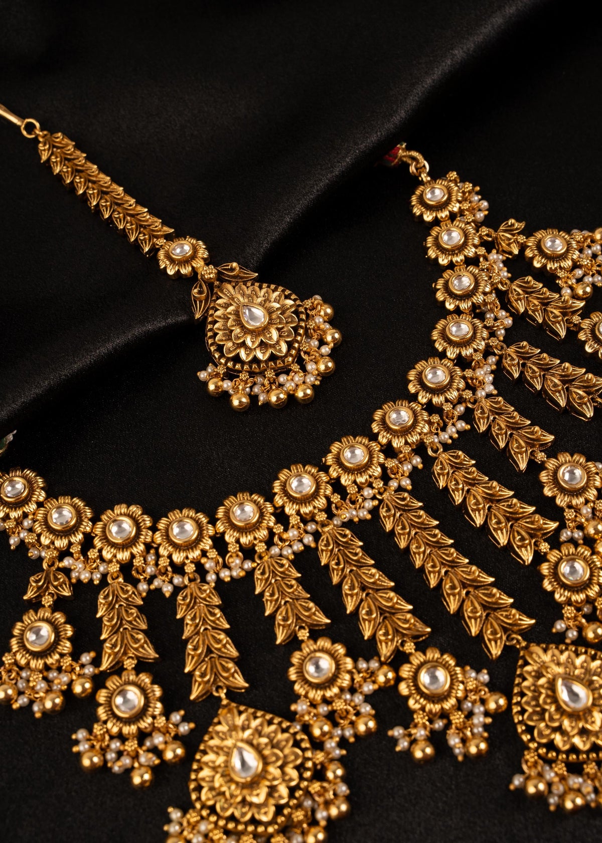Exclusive Antique Gold Plated Choker Necklace Set/ Kundan Waterfall Necklace/ Indian Bridal Jewelry/ Wedding Necklace/ Traditional Jewelry