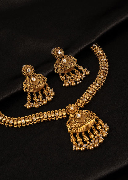 Exclusive Gold Plated Pendant Necklace Set/ One Gram Gold Necklace/ Antique Gold Jewelry/ South Indian Jewelry/ Kundan Statement Necklace