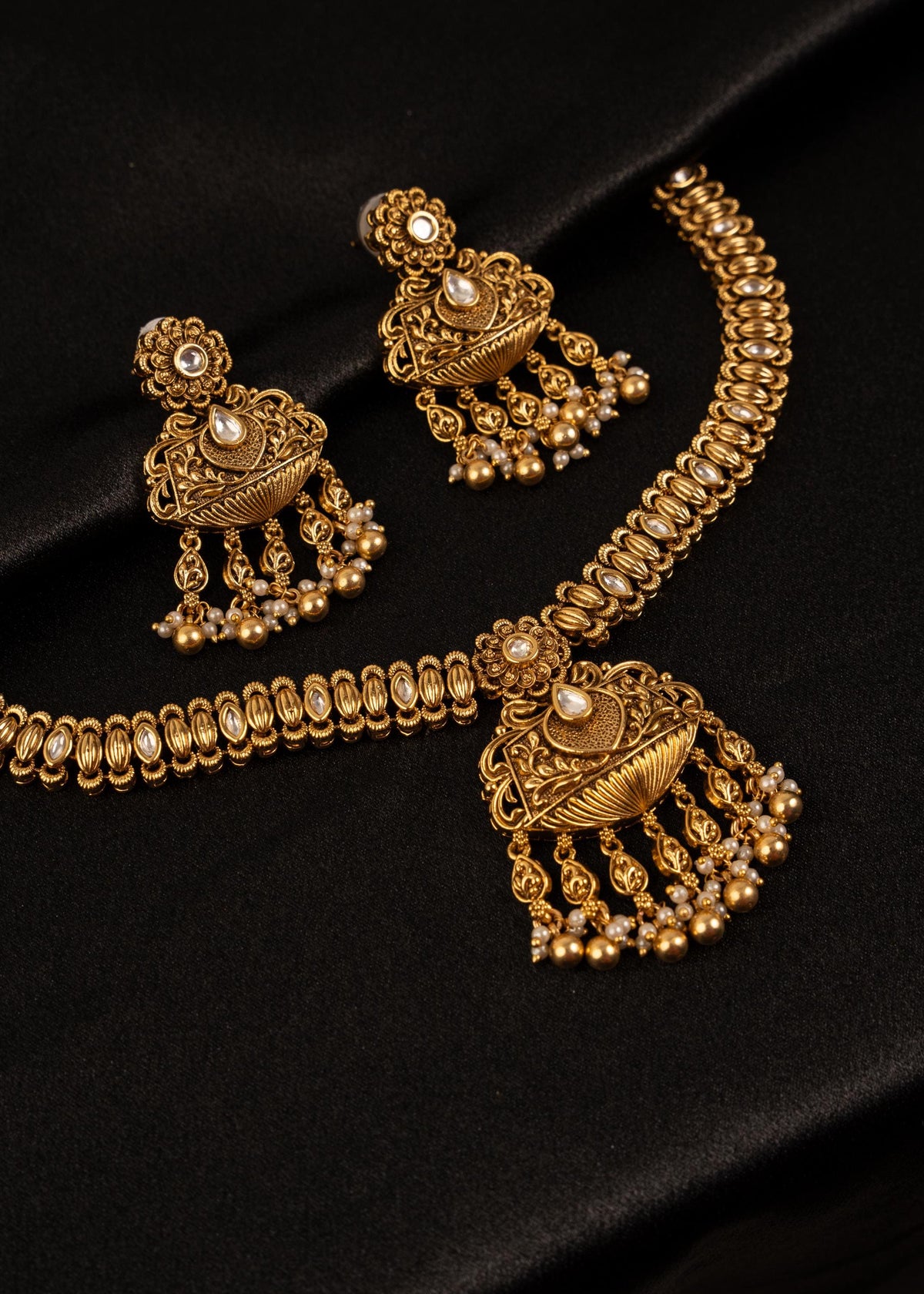 Exclusive Gold Plated Pendant Necklace Set/ One Gram Gold Necklace/ Antique Gold Jewelry/ South Indian Jewelry/ Kundan Statement Necklace