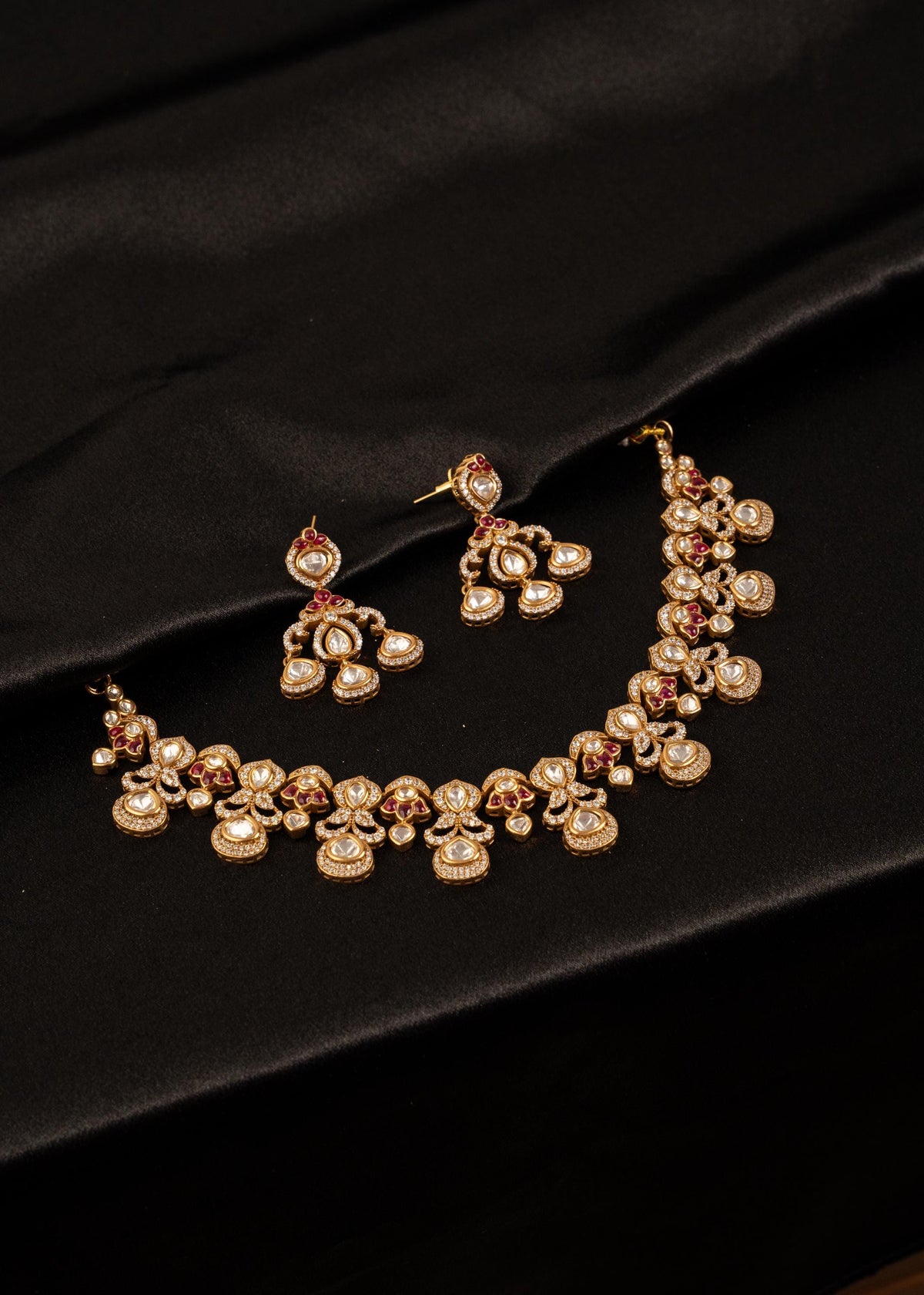 Premium Moissanite Choker Necklace Set/ Gold Plated Jewelry/ Kundan Necklace/ Designer Necklace/ Indian Wedding Jewelry/ Silver Ruby Jewelry