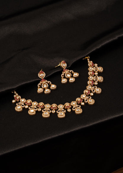 Premium Moissanite Choker Necklace Set/ Gold Plated Jewelry/ Kundan Necklace/ Designer Necklace/ Indian Wedding Jewelry/ Silver Ruby Jewelry