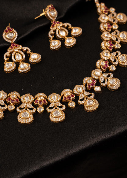Premium Moissanite Choker Necklace Set/ Gold Plated Jewelry/ Kundan Necklace/ Designer Necklace/ Indian Wedding Jewelry/ Silver Ruby Jewelry