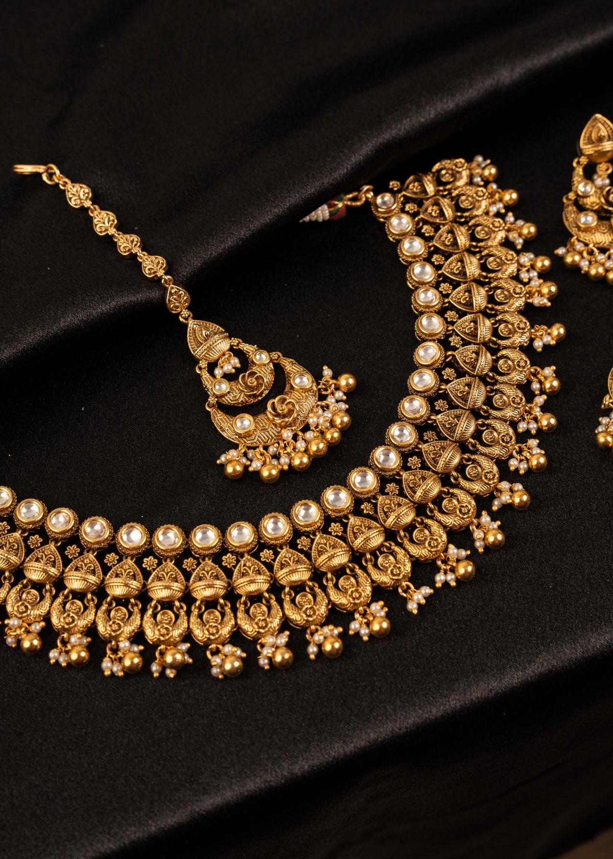 Exclusive Gold Plated Kundan Necklace Set/ Indian Bridal Jewelry/ Antique Necklace/ Traditional Jewelry/ Statement Necklace/ Maang Tikka