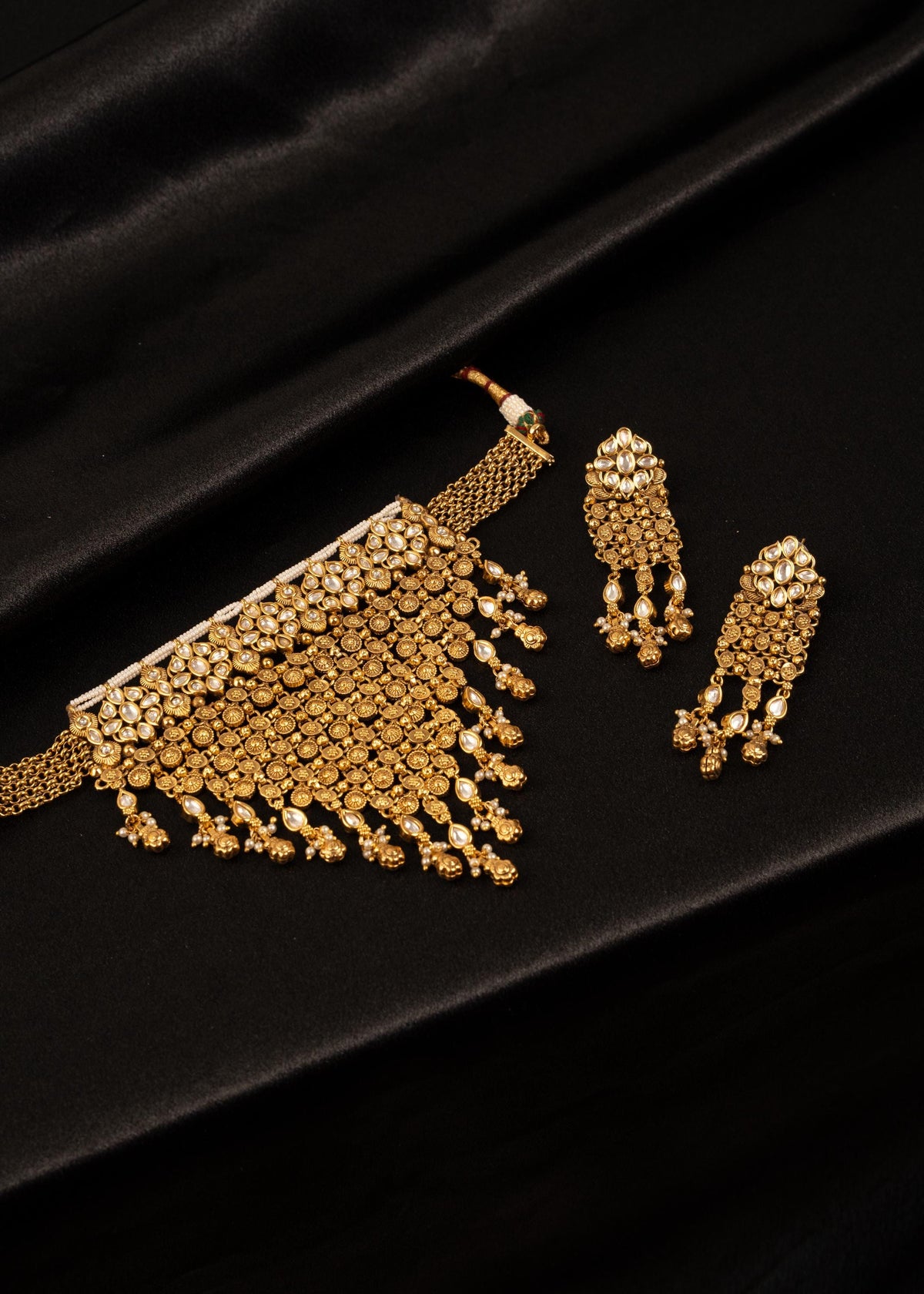 Premium Gold Plated Choker Necklace Set/ Waterfall Necklace/ Indian Wedding Jewelry/ Bridal Necklace/ Traditional Jewelry/ Statement Jewelry