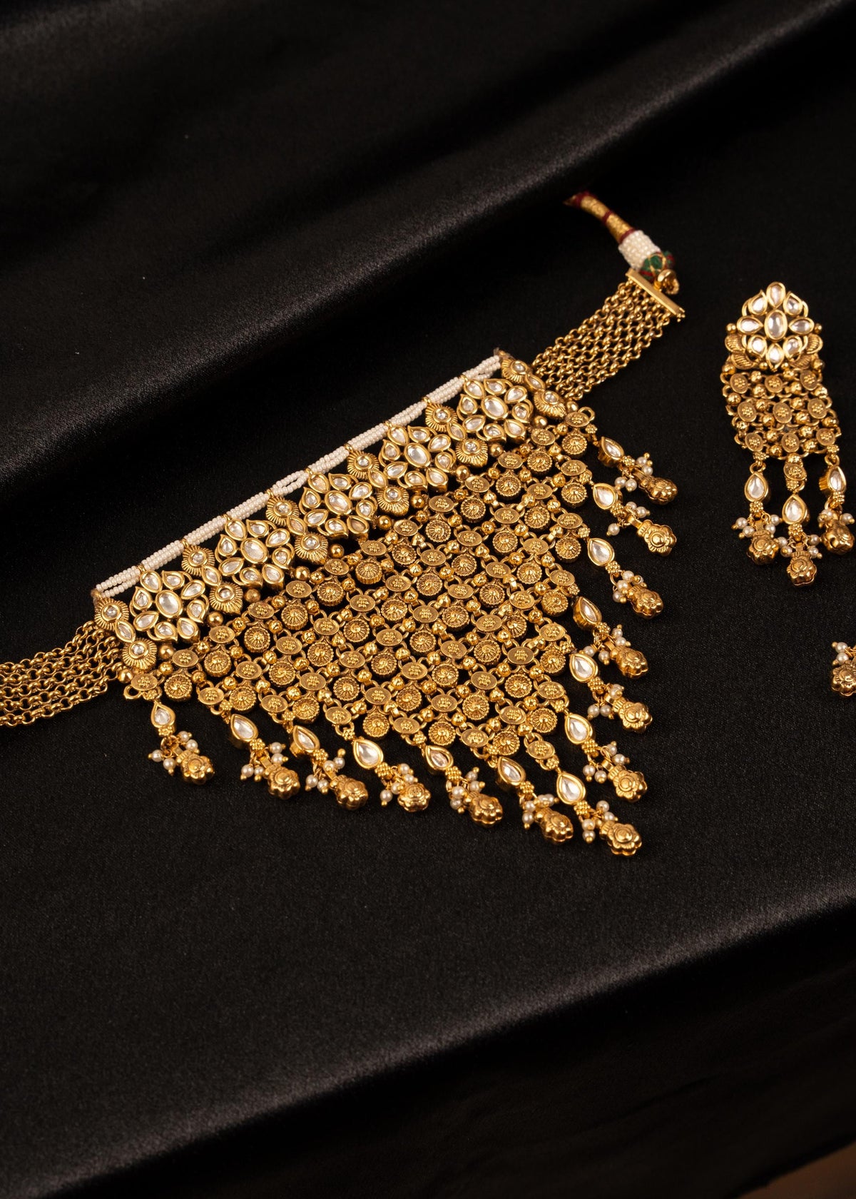 Premium Gold Plated Choker Necklace Set/ Waterfall Necklace/ Indian Wedding Jewelry/ Bridal Necklace/ Traditional Jewelry/ Statement Jewelry