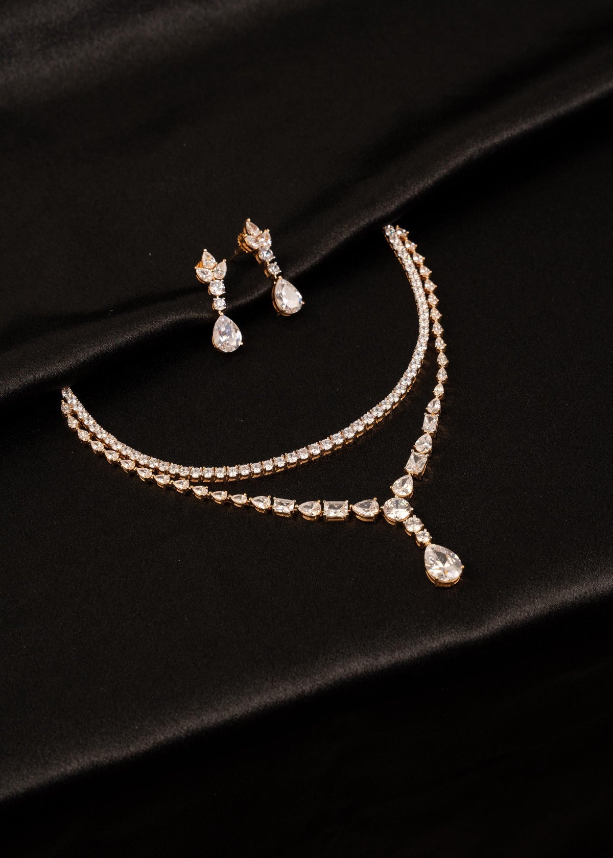 American Diamond Necklace Set/ AD Tennis Necklace/ Crystal Bridal Jewelry/ Drop Earrings/ Reception Jewelry/ Wedding Gift/ Statement Jewelry