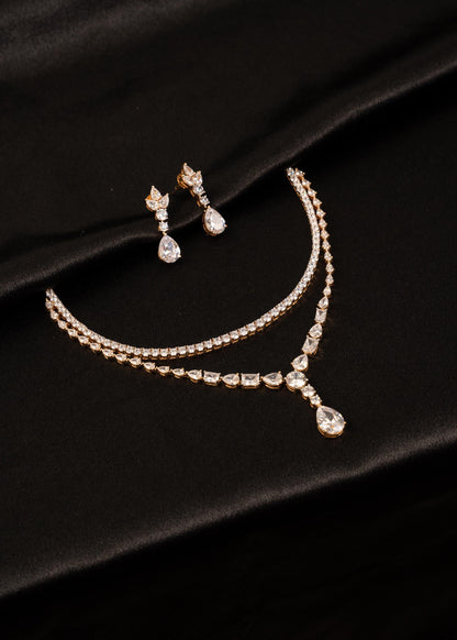 American Diamond Necklace Set/ AD Tennis Necklace/ Crystal Bridal Jewelry/ Drop Earrings/ Reception Jewelry/ Wedding Gift/ Statement Jewelry