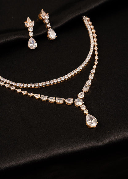 American Diamond Necklace Set/ AD Tennis Necklace/ Crystal Bridal Jewelry/ Drop Earrings/ Reception Jewelry/ Wedding Gift/ Statement Jewelry