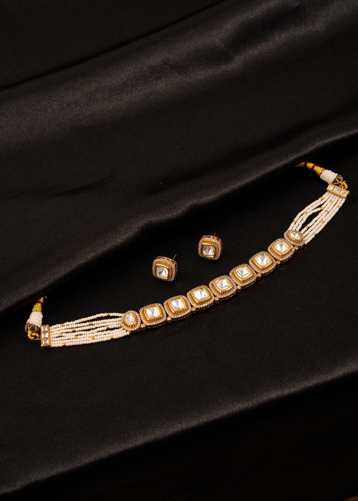 Kundan Pearl Necklace Set/ Multi Strand Bridal Necklace/ Gold Plated Necklace/ Minimalistic Jewelry/ Indian Wedding Jewelry/ White Pearl
