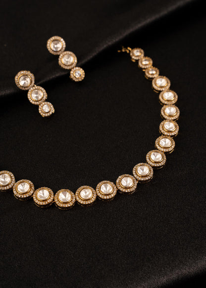 Indian Kundan Choker Necklace Set with Drop Earrings/ Minimalistic Jewelry/ Wedding Necklace/ Reception Wear/ Sleek Necklace/ Gold Plated