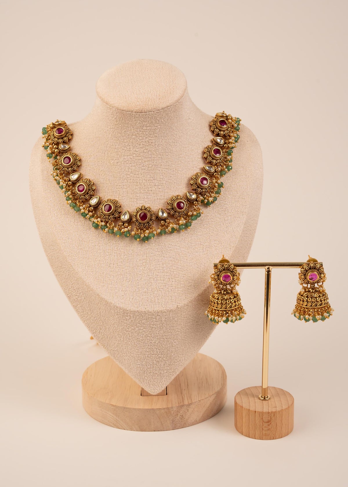 Gold Plated Kundan Choker Necklace Set With Jhumka Earrings/ Antique Jewelry/ Bridal Jewelry/ Indian Wedding Jewelry/ Traditional Jewelry