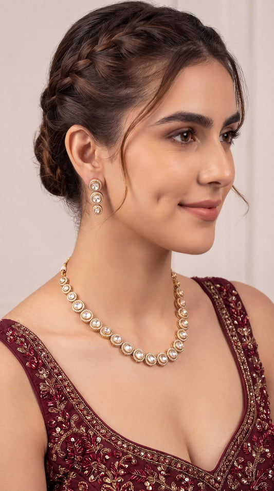 Indian Kundan Choker Necklace Set with Drop Earrings/ Minimalistic Jewelry/ Wedding Necklace/ Reception Wear/ Sleek Necklace/ Gold Plated __etsy:8636244476