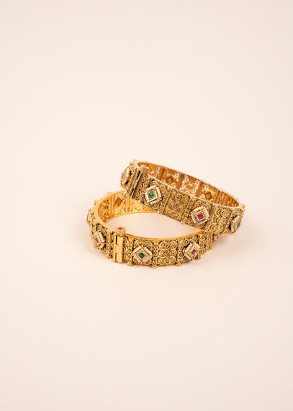 Indian Kundan Openable Kada Bangles/ Bridal Bracelet/ South Indian Bangles/ Gold Plated Bangles/ Green/ Ruby/ Bridal Wedding Bangles