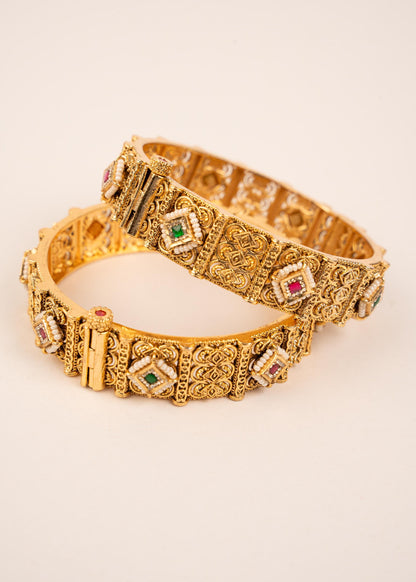 Indian Kundan Openable Kada Bangles/ Bridal Bracelet/ South Indian Bangles/ Gold Plated Bangles/ Green/ Ruby/ Bridal Wedding Bangles