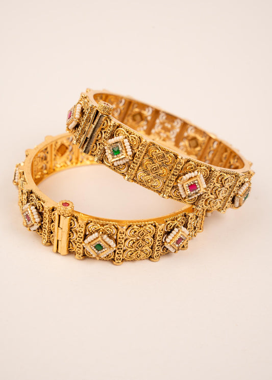 Indian Kundan Openable Kada Bangles/ Bridal Bracelet/ South Indian Bangles/ Gold Plated Bangles/ Green/ Ruby/ Bridal Wedding Bangles