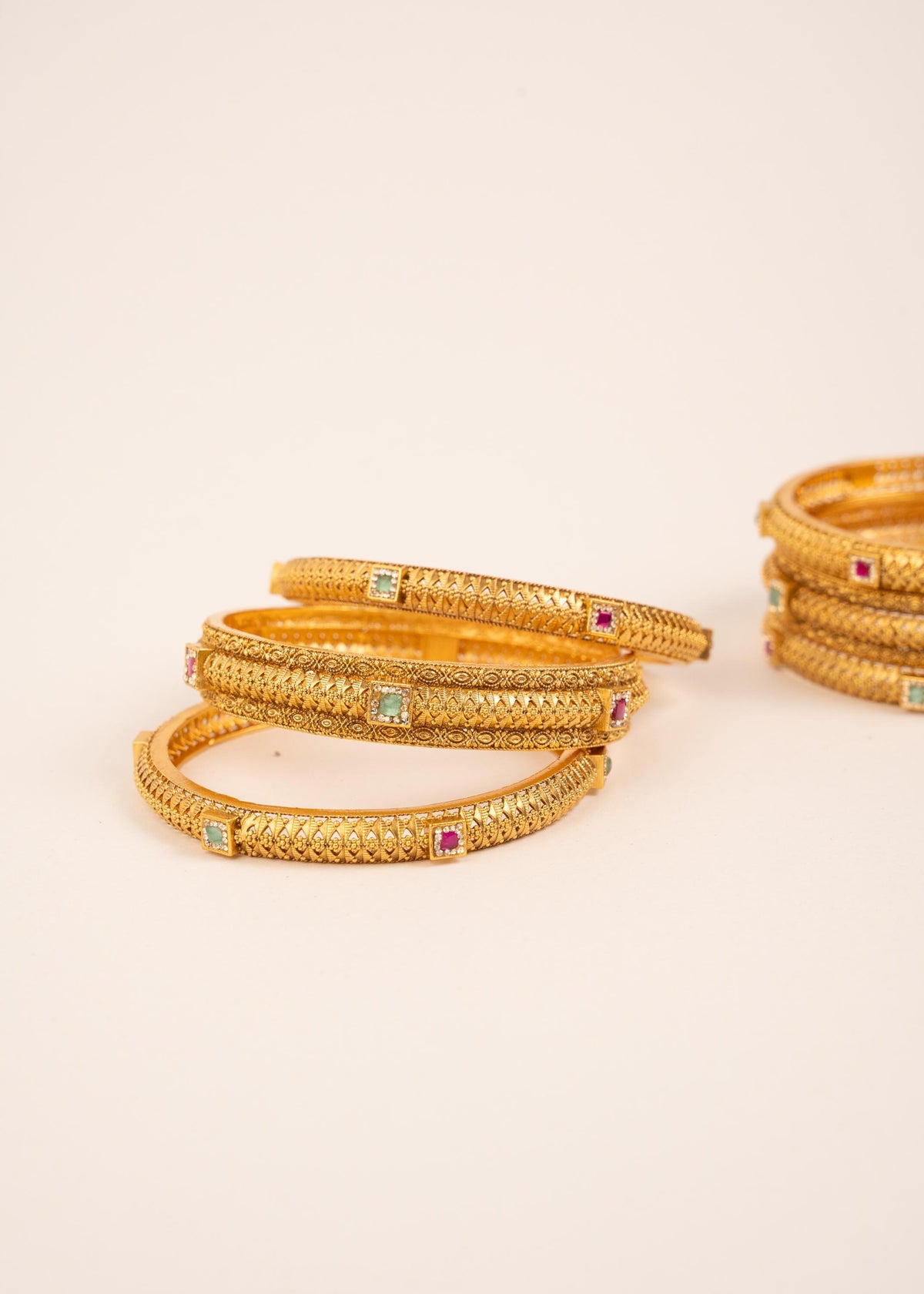 6 Pcs Gold Plated Kada Bangles Set/ Traditional Golden Kada/ Kundan Bridal Bangles/ Wedding Bangles/ Mint Ruby Bangles/  Wedding Bracelet