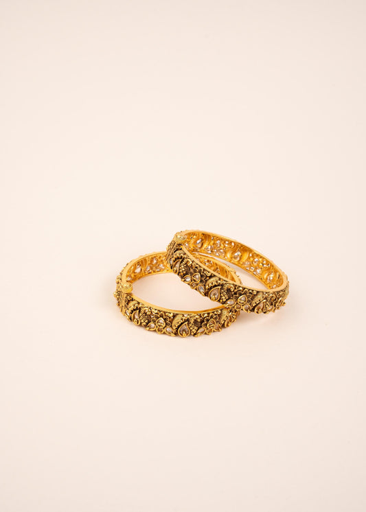 Antique Gold Plated Kundan Kada Bangles Set/ Traditional Wedding Bangles/ Indian Bridal Bangles/ Bracelet/ Openable Kada/ Set of 2