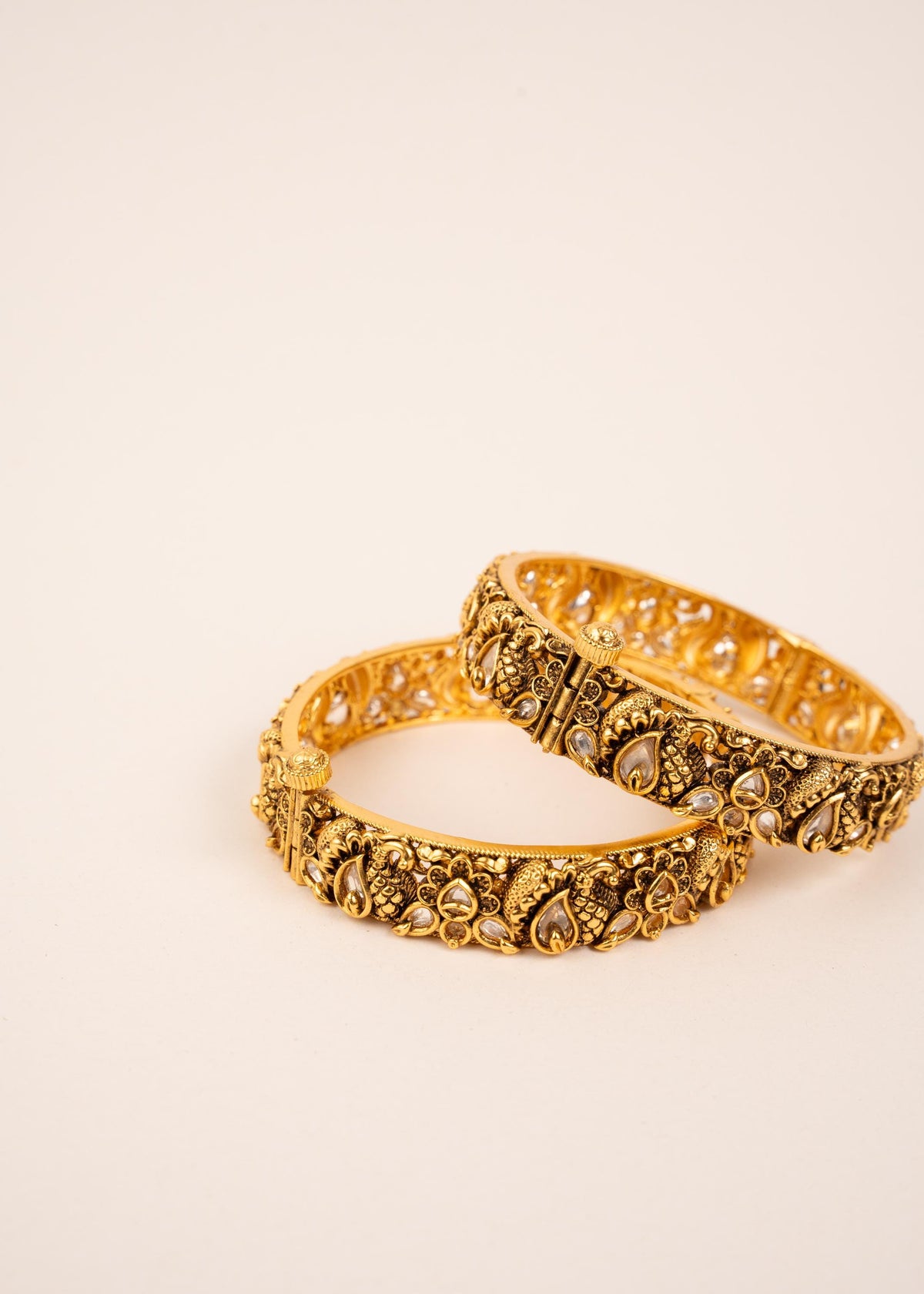 Antique Gold Plated Kundan Kada Bangles Set/ Traditional Wedding Bangles/ Indian Bridal Bangles/ Bracelet/ Openable Kada/ Set of 2