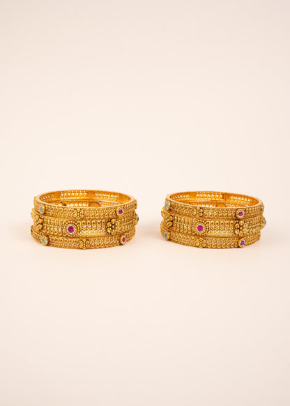 6 Pcs Antique Gold Plated Bangles Set/ Indian Kada/ Kundan Meenakari Bangles Set/ Traditional Bangles/ Heritage Kada/ Ruby/ Green