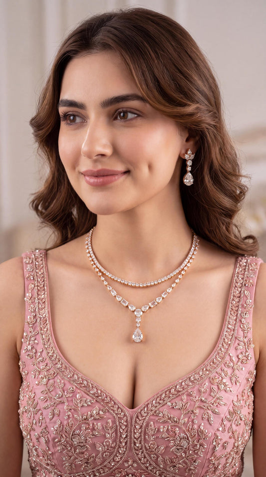 American Diamond Necklace Set/ AD Tennis Necklace/ Crystal Bridal Jewelry/ Drop Earrings/ Reception Jewelry/ Wedding Gift/ Statement Jewelry __etsy:8661673908