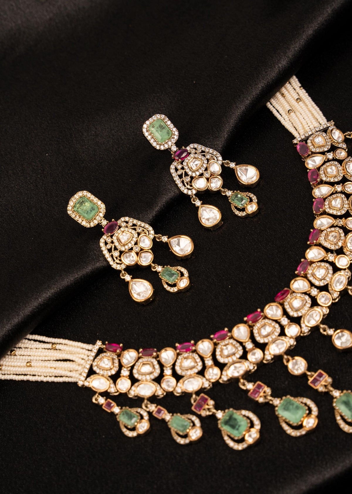 Exclusive Moissanite Choker Necklace Set/ Indian Statement Necklace/ Ruby Green Kundan Necklace Set/ Bridal Necklace/ Bridesmaid Jewelry