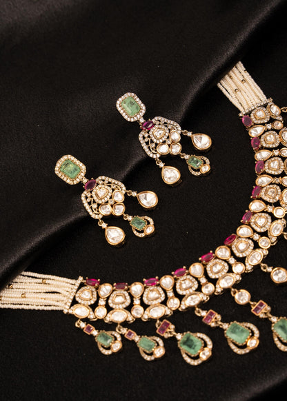 Exclusive Moissanite Choker Necklace Set/ Indian Statement Necklace/ Ruby Green Kundan Necklace Set/ Bridal Necklace/ Bridesmaid Jewelry